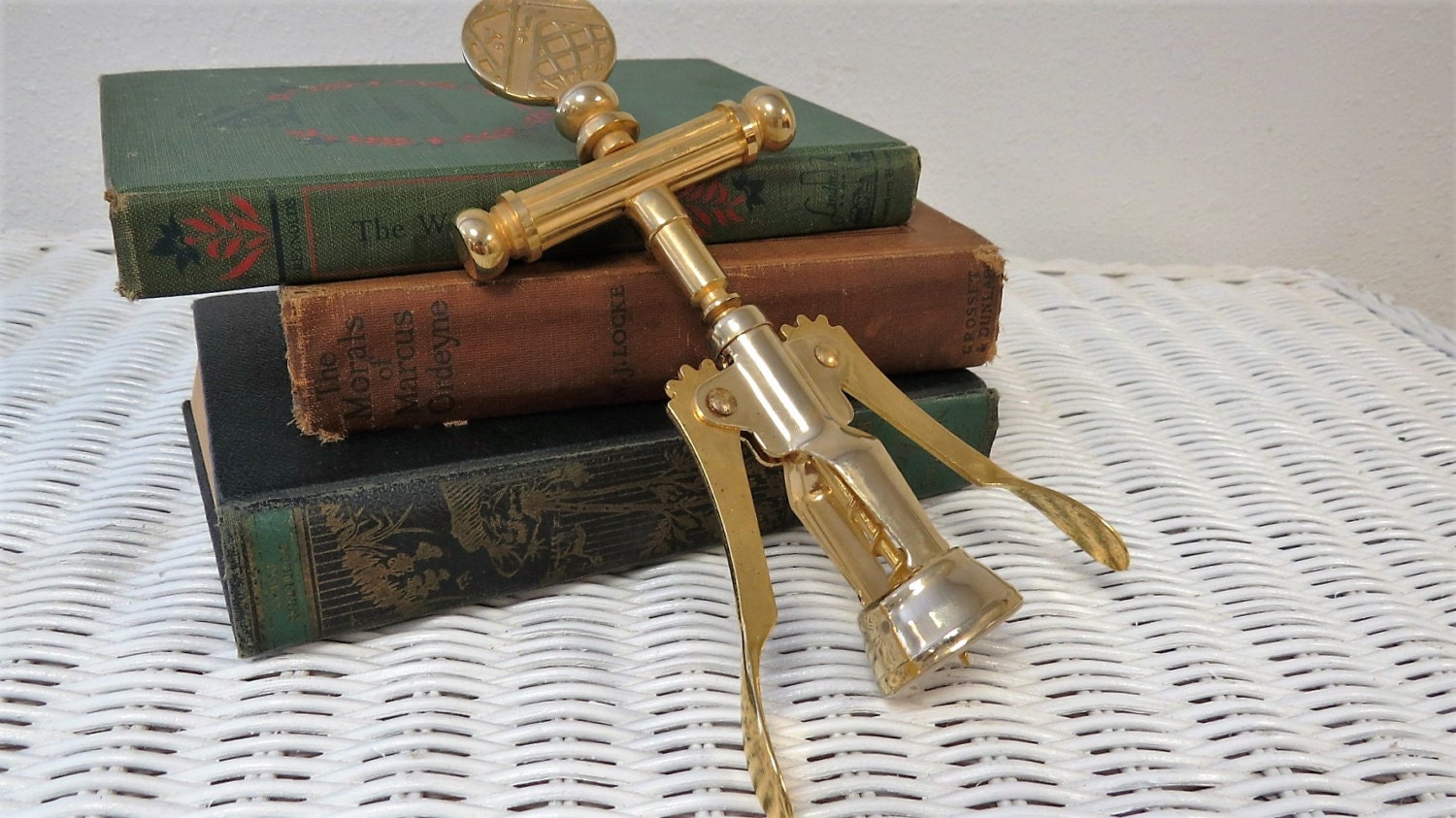 Vintage Brass Wine Bottle Opener Winged Corkscrew Made In