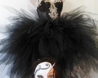Phantom of the Opera Costume Corset 36B, Tulle Skirt, Mask & Rose