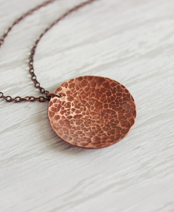 Copper Pendant Necklace Copper Hammered Pendant Copper