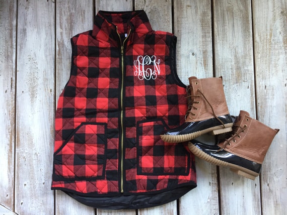 red buffalo plaid puffer vest