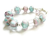 Blue Pink Lampwork bracelet, Romantic Glass bead bracelet, Classic Womens Bracelet, Wedding bracelet, Pastel Handmade bracelet Blue Pink Lampwork bracelet, Romantic Glass bead bracelet, Classic Womens Bracelet, Wedding bracelet, Pastel Handmade bracelet