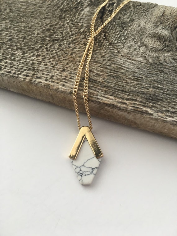 White Marble PendantGold NecklaceMarble Necklace