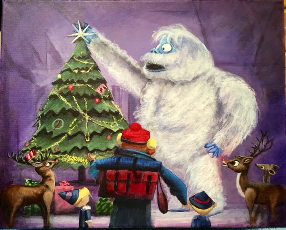 bumble puts the star atop the christmas tree 16 x 20 original bumble puts the star atop the christmas tree 16 x 20 original