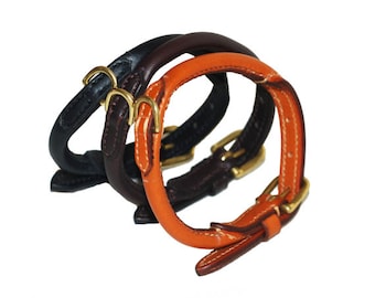 Handmade Fine Rolled European leather dog collar with solid brass fittings for Small Dogs