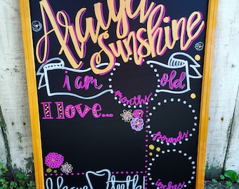 Baby Milestone Chalkboard | Personalized Month By Month Photo Prop | Month by Month Reusable Chalkboard Sign | Baby Milestone Cards
