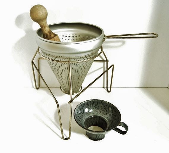 Vintage Juicer Strainer with Stand and Pestle China Cap