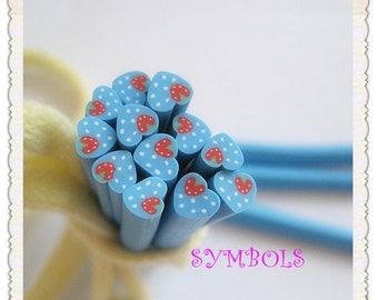 A-30 5PCS Blue Strawberry Heart Polymer Clay Cane Stick DIY Accessory
