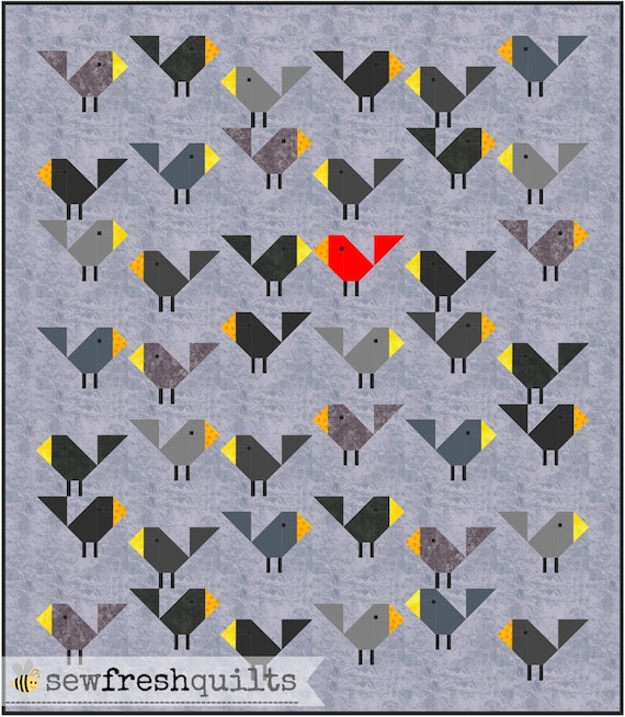 Black Birds Quilt Pattern, PDF, Instant Download, modern patchwork, bird, baby, cute, crib, baby quilt