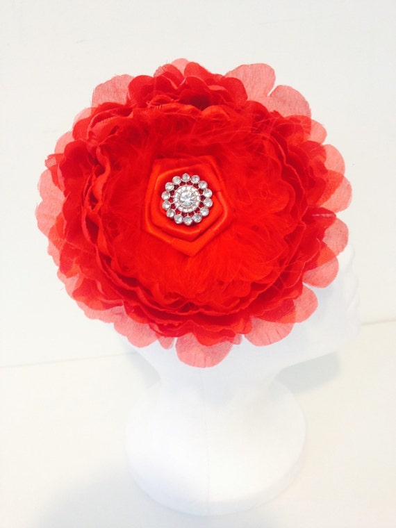 Red Flower Rhinestone Headband. Fancy Girl by FancyGirlBoutiqueNYC