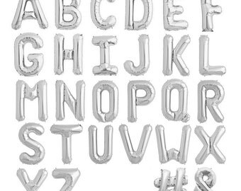 Silver Foil Mylar Letter Balloons 16" | SPELL ANY NAME | Plus Hashtag and Ampersand