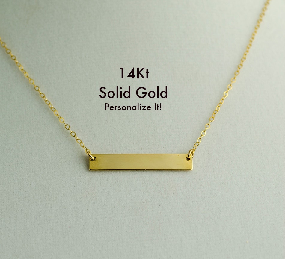 14K Gold Bar Necklace Real Gold Bar Necklace Name Initial