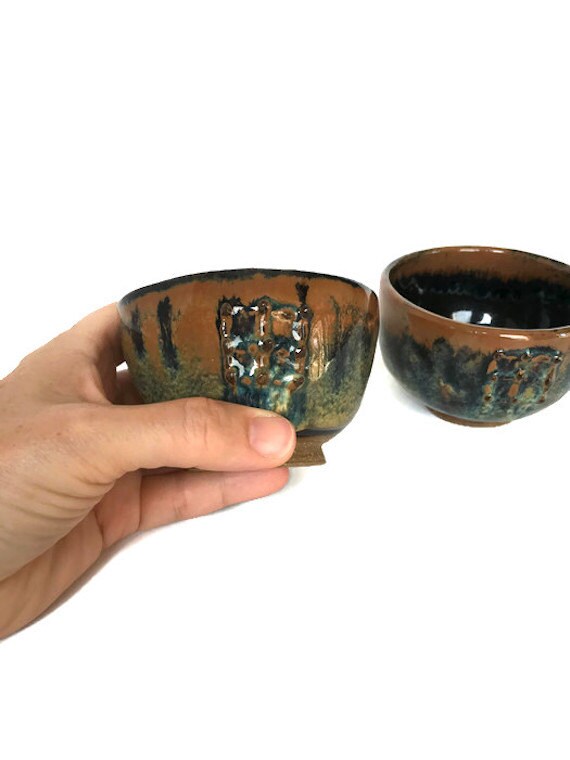 Vintage Japanese sake cup handmade pottery cups set of asian drinking vessels