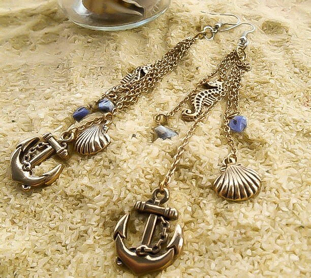 Extra Long Earrings Nautical beach earrings Beach Chain