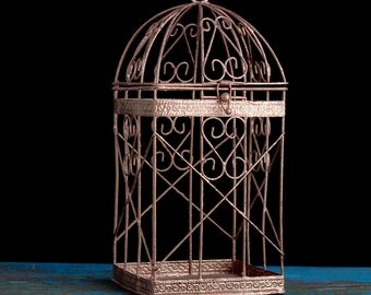 Rose Gold Bird Cage, Rose Gold Wedding Decor, Pink Gold Candle Lantern Centerpiece, Rose Gold Candle Holder, Rose Gold Wedding Cards Box