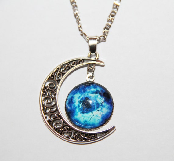 Galactic cosmic moon necklace vintage glass by ShiningBead on Etsy