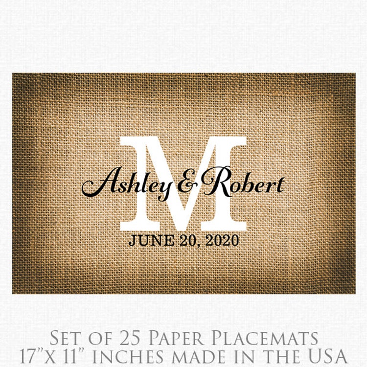 Rustic Wedding Paper Placemats Printed Burlap by