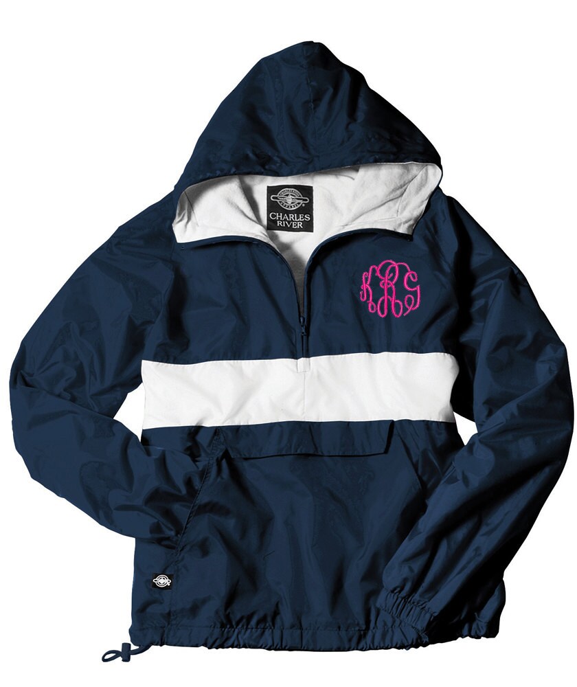 Monogrammed Striped Personalized Half Zip Rain Jacket Pullover  | Multiple Colors