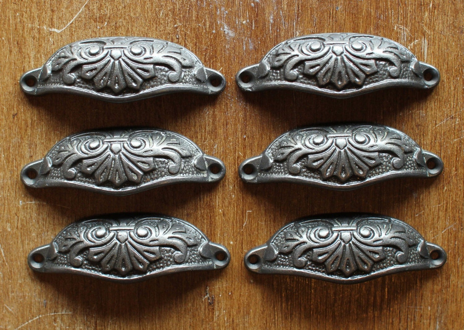 6 x 80mm Antique Style Victorian Cast Iron Drawer Pulls Rustic