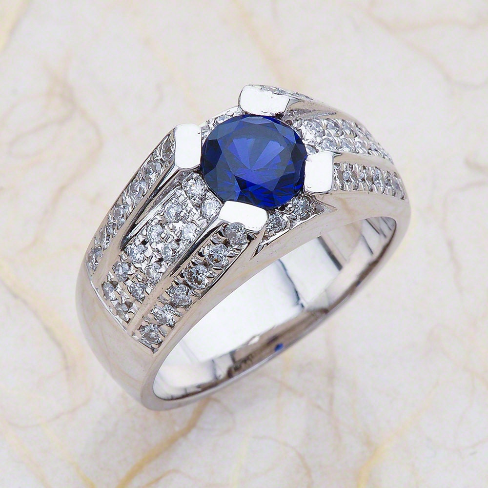 Sapphire Mangagement Ring / White Gold Mangagement Ring / Blue