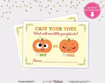Pumpkin Gender Reveal Voting Card- Pumpkins Baby Shower Games - Gender Guess Printable DIY Printable File INSTANT DOWNLOAD