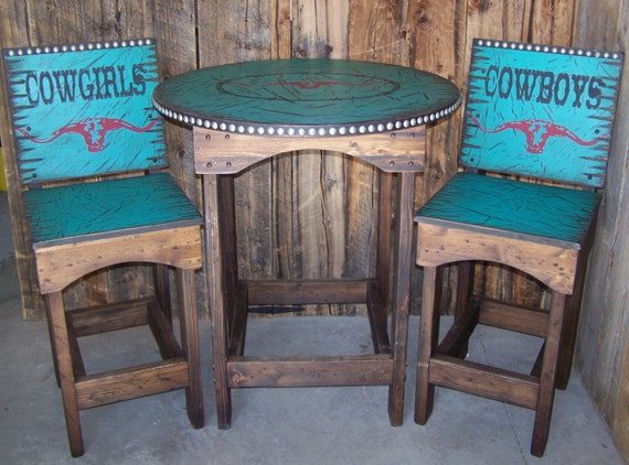 Items similar to Rustic Western Round Kitchen table and chairs, Dinning