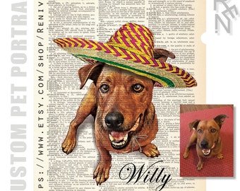 Custom Pet Portrait from photo, Personalized Gift Idea for Pets & Pet Lovers Custom, Art Print dictionary, Custom Pet Art, Painting picture
