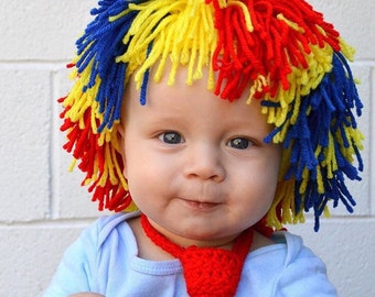 clown wig rainbow multi colored or solid colored clown costume accessory red raggedy ann yarn wig sizes newborn adult - Colored Wig clown wig rainbow multi colored or solid colored clown costume accessory red raggedy ann yarn wig sizes newborn adult - Colored Wig