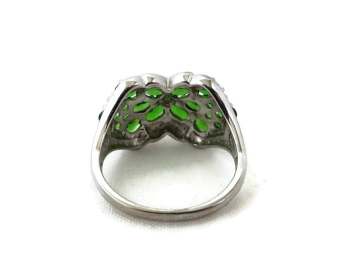 Sterling Silver Cocktail Ring - Vintage Green CZ Butterfly Ring, Size 9, Gift idea, Gift Box