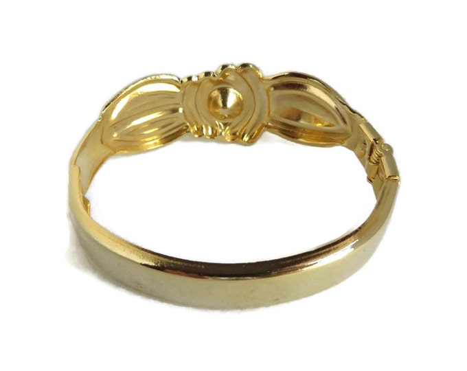 Vintage Clamper Bracelet - Chunky Gold Tone Rhinestone Bracelet, Perfect Gift, Gift Box