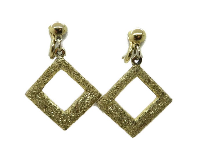 Vintage Coro Dangling Glitter Earrings, Gold Tone Glitter Clip-ons