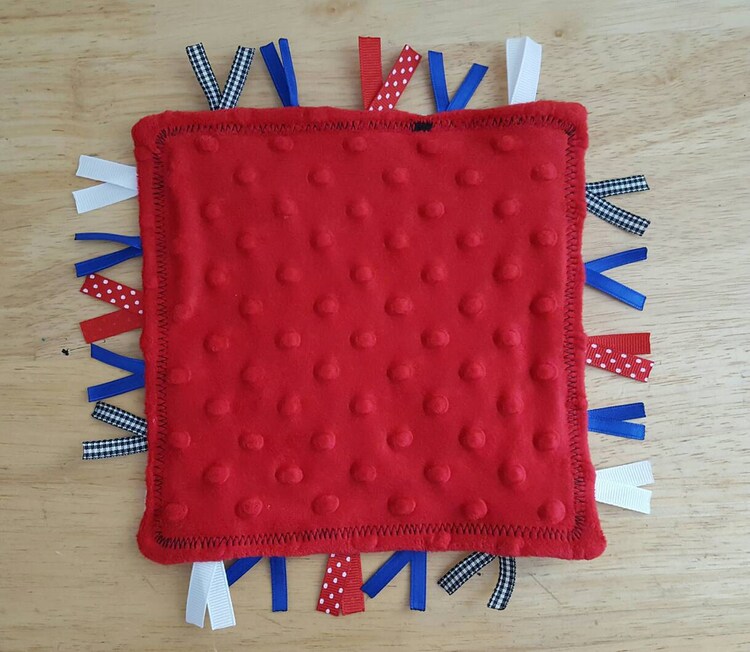 Lady bug crinkle sensory tag blanket baby tag by KatsKreations152