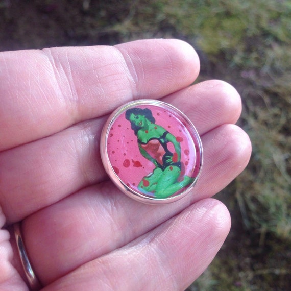 Items similar to Zombie Pin Up Girl Brooch, Rockabilly, Retro, Vintage Inspired, Pin Up Girl