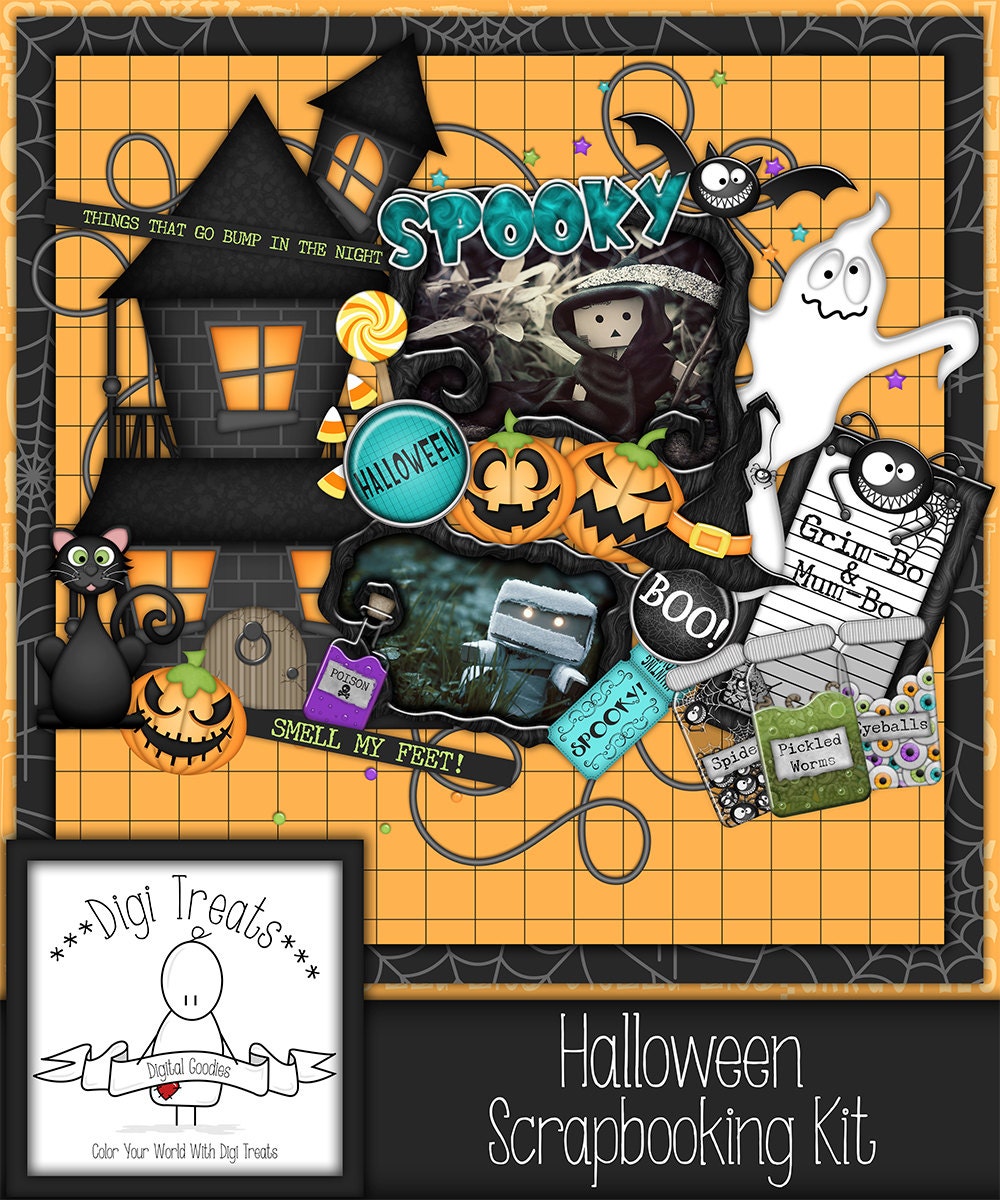 Halloween Digital Scrapbook Kit. Halloween Themed Scrapbook Kit