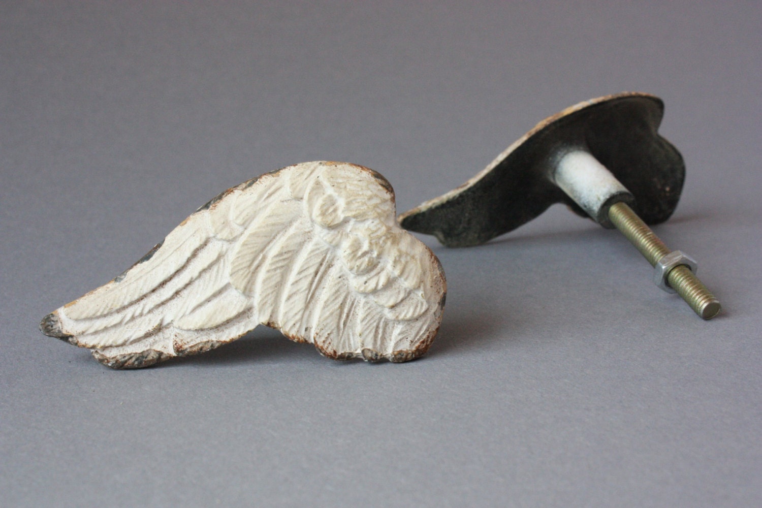 4 pairs of door knobs angel wings, shabby drawer pulls, rustic drawer knobs, metal handles
