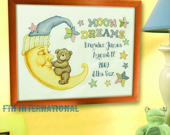 Bucilla "Moon Dreams" Birth Record Cross Stitch Kit #45302 DIY