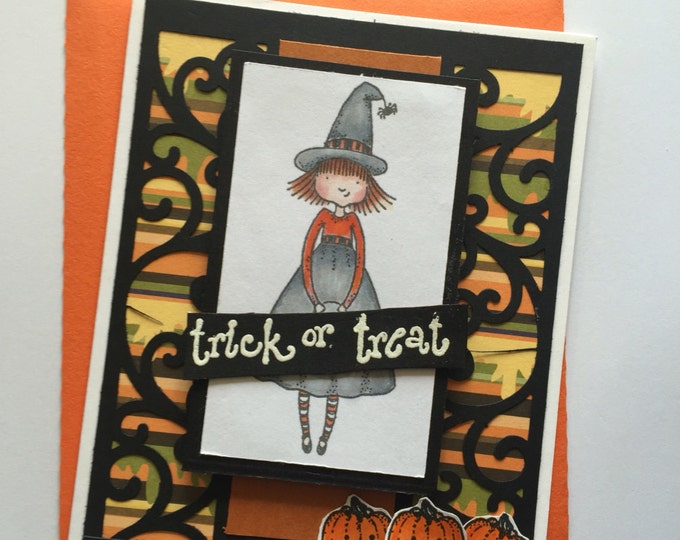Kids Halloween Card. Happy Halloween. Halloween Greeting Cards. Not So Creepy Halloween Cards with Colorful Witch