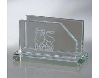 Engraved Glass Business Card Holder For Office Desk Personalized Custom