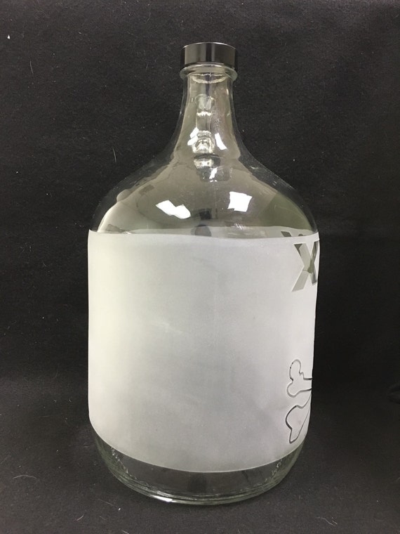 Glass Gallon Jug with Etched Design on both Sides skull