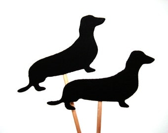 Set of 24Pcs - Black Dachshund Silhouette Double Sided Party Picks, cupcake topper, birthday, bachelorette, bridal and baby shower