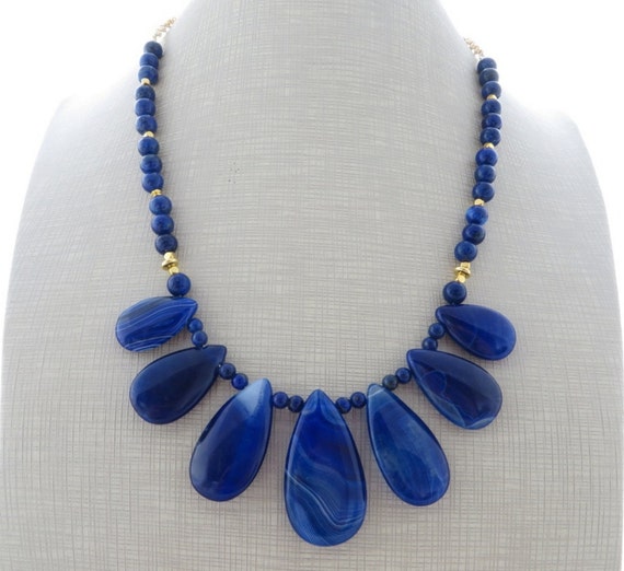 Agate necklace blue bib necklace lapis lazuli choker