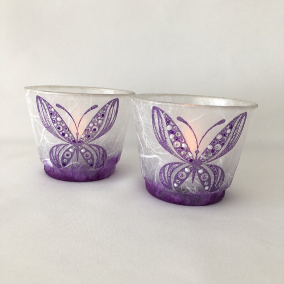 Butterfly Strawsilk candle holder set in shades of Purple