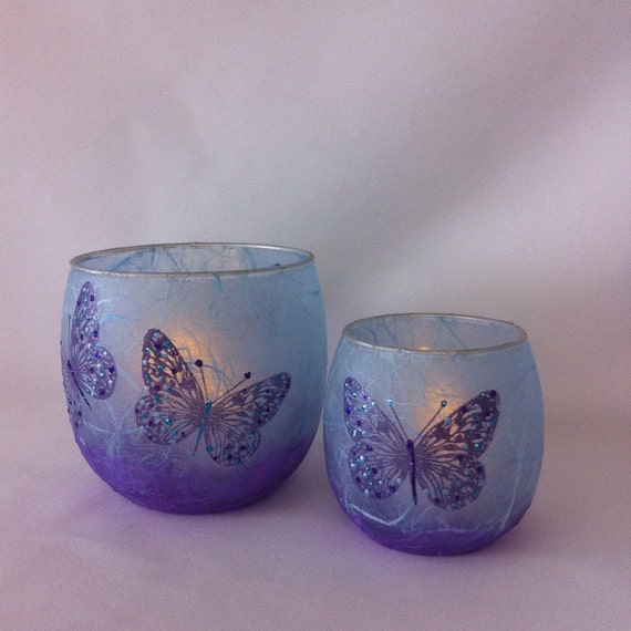 Butterfly Candle holder in shades of Blue & by TheGlasscraftstudio