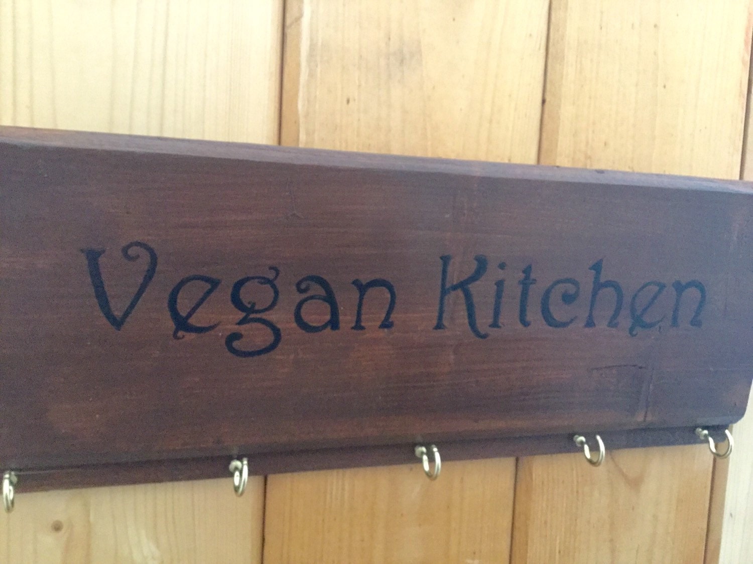 Vegan Kitchen Sign with Hooks Pot Holder Rack by SunStroked