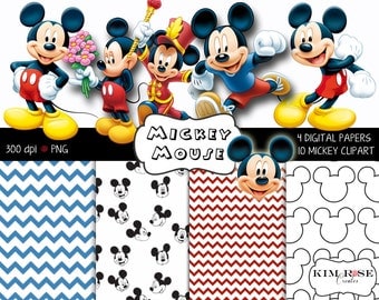 Mickey Mouse Digital Paper and Clipart Pack ~ Printable, scrapbooking, invitations, decor and more