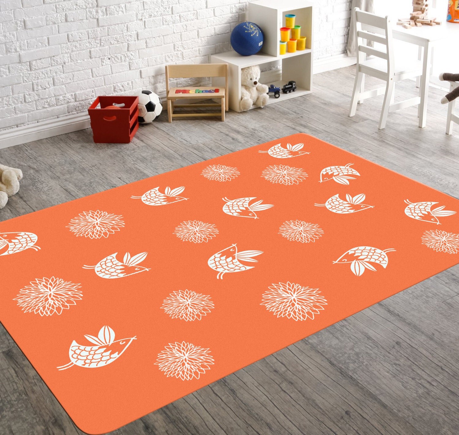 Coral And Turquoise Floral Bird Bedroom Rug Coral