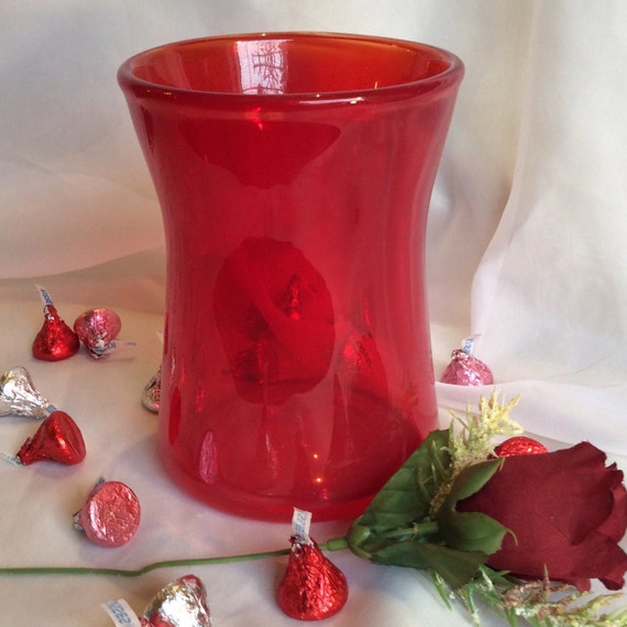 Brilliant Red Blown Glass Vase. Hand Blown Glass Vase in