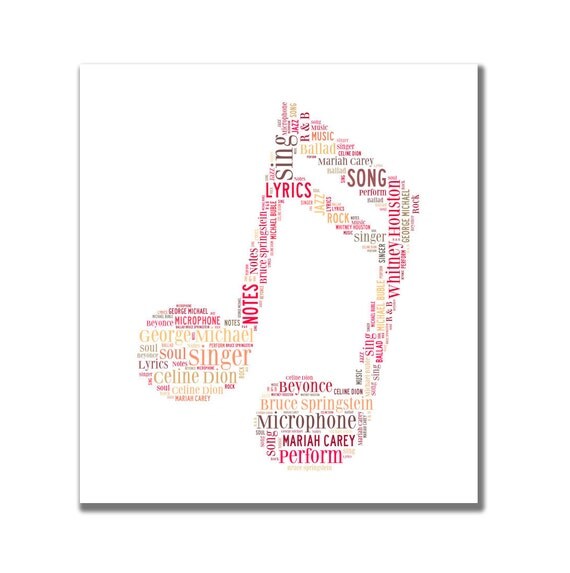 Musical note personalised word art. Digital image.