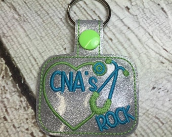 CNA's Rock - Nurse CNA Stethoscope Key Fob - In The Hoop - DIGITAL Embroidery Design