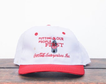 Vintage 90's Coca Cola Putting Our People First Coke Soda Pop Drink Trucker Hat Snapback Baseball Cap