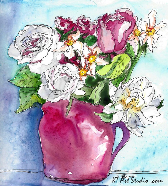 Watercolor Painting on Yupo paper by Katie Turner Roses in